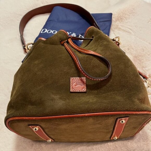 Dooney & Bourke Suede Drawstring Bag - Olive Green - Picture 2 of 7